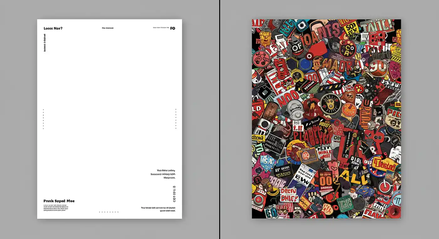 اسم علامة تجارية مكتوب بعدة أساليب وخطوط وألوان مختلفة ومتضاربة.