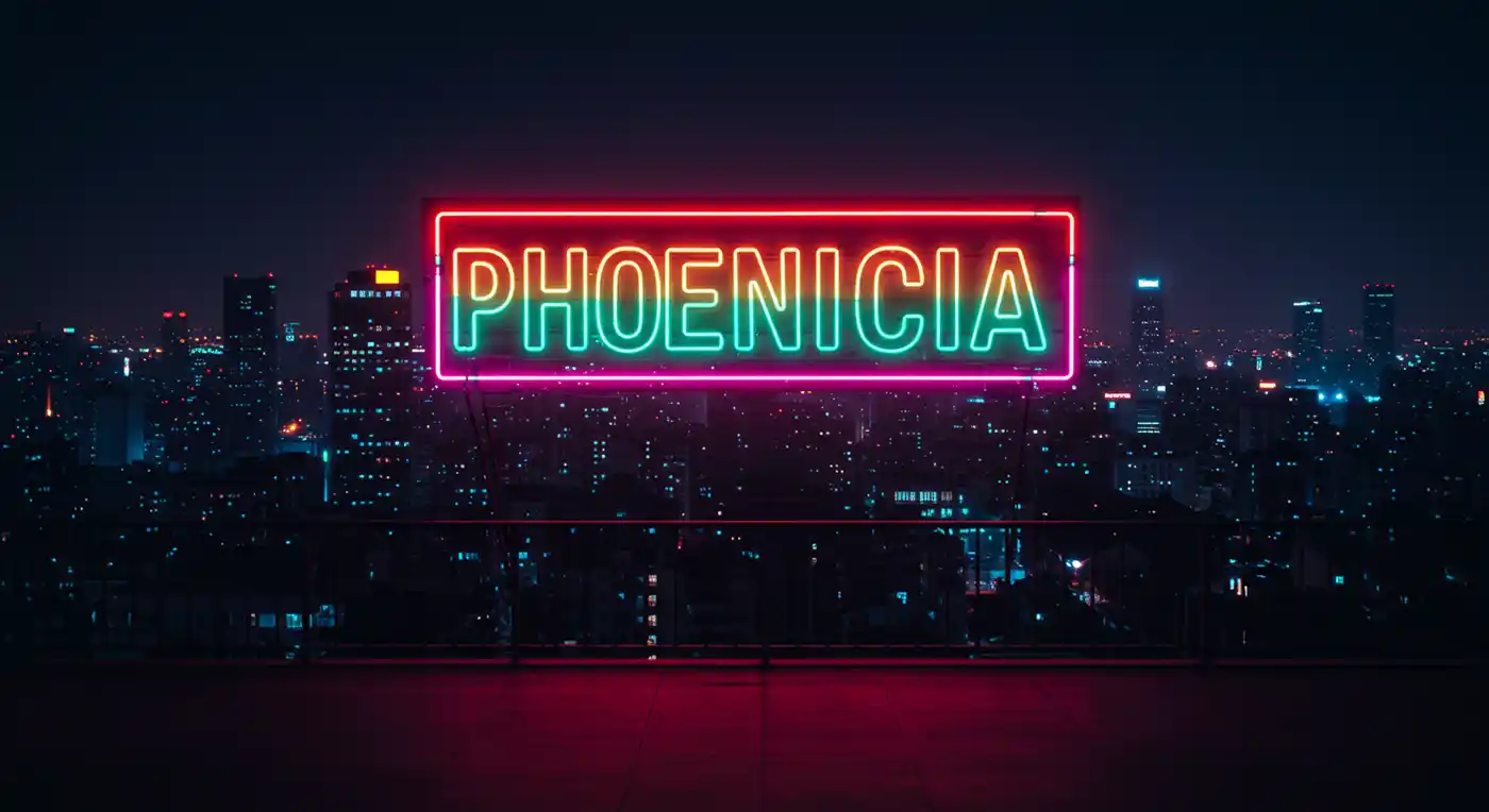 لوحة نيون مضيئة وجذابة تعرض سلوجان إعلاني في مدينة ليلية.