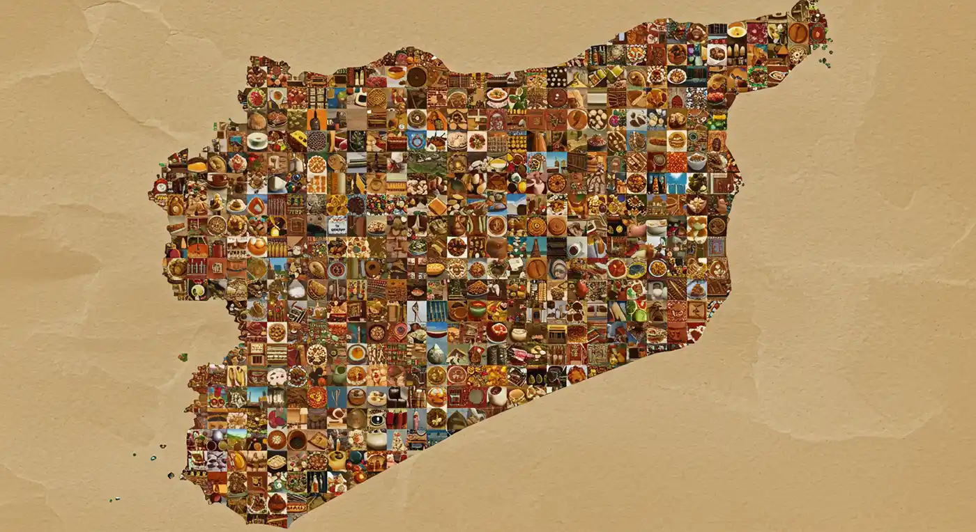 خريطة سوريا مكونة من فسيفساء من صور منتجات سورية على إنستغرام.