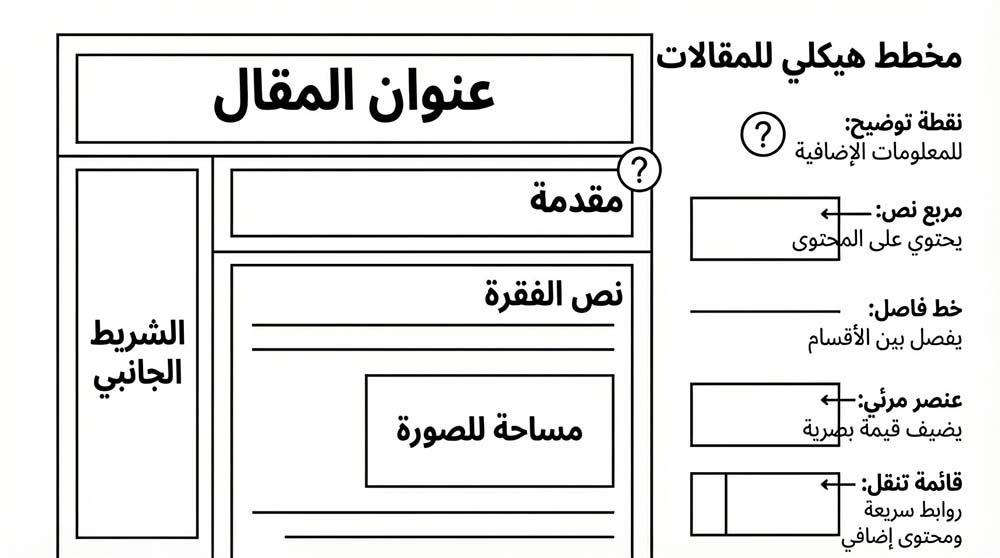 هيكل تصميم مبني من أشكال هندسية وخطوط لشرح دور كل منها