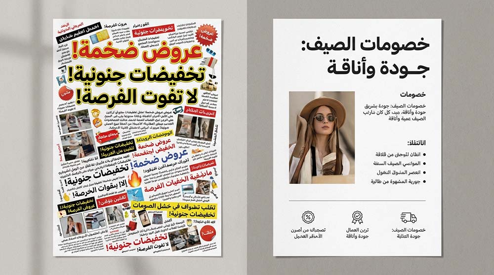 مقارنة بين تصميم مزدحم وآخر يستخدم الفراغ بشكل فعال