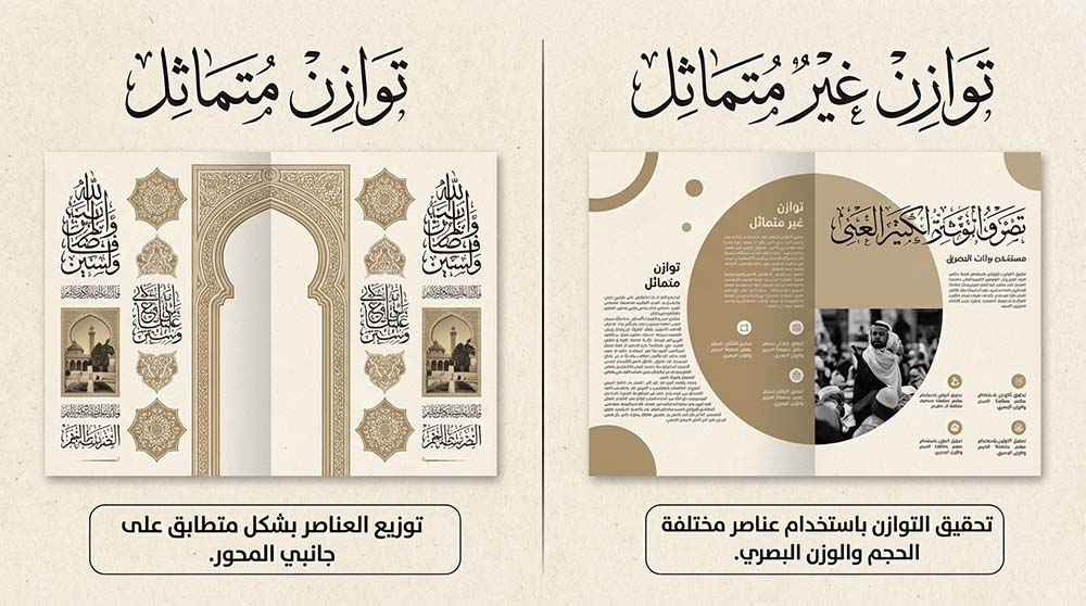 مثال على التوازن المتماثل وغير المتماثل في تصميم الجرافيك