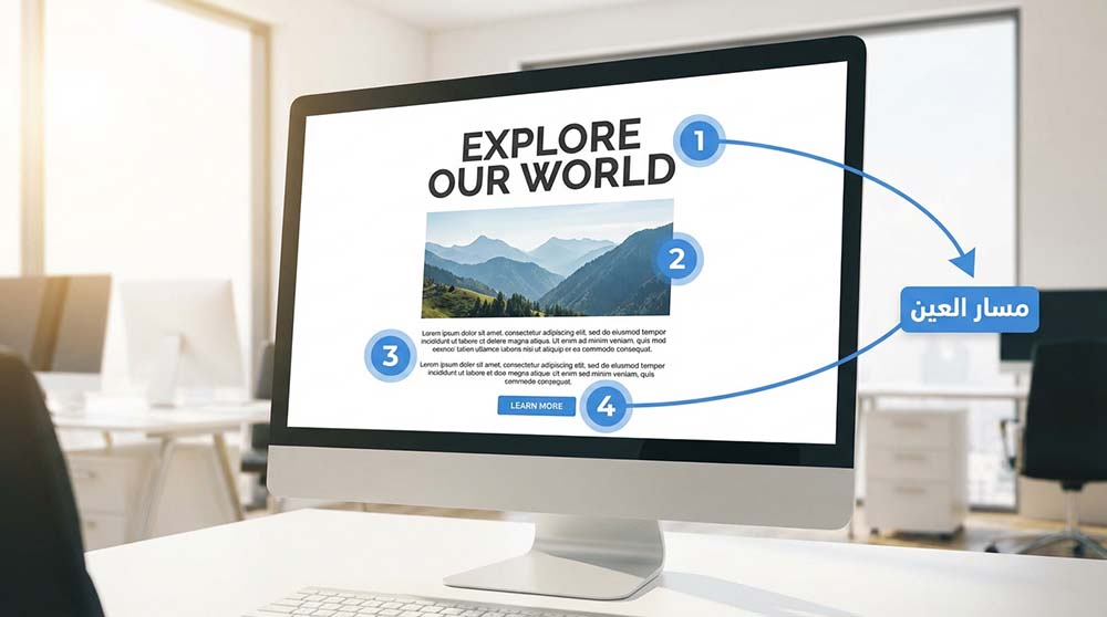 تصميم يوضح التسلسل البصري من خلال ترقيم العناصر حسب الأهمية