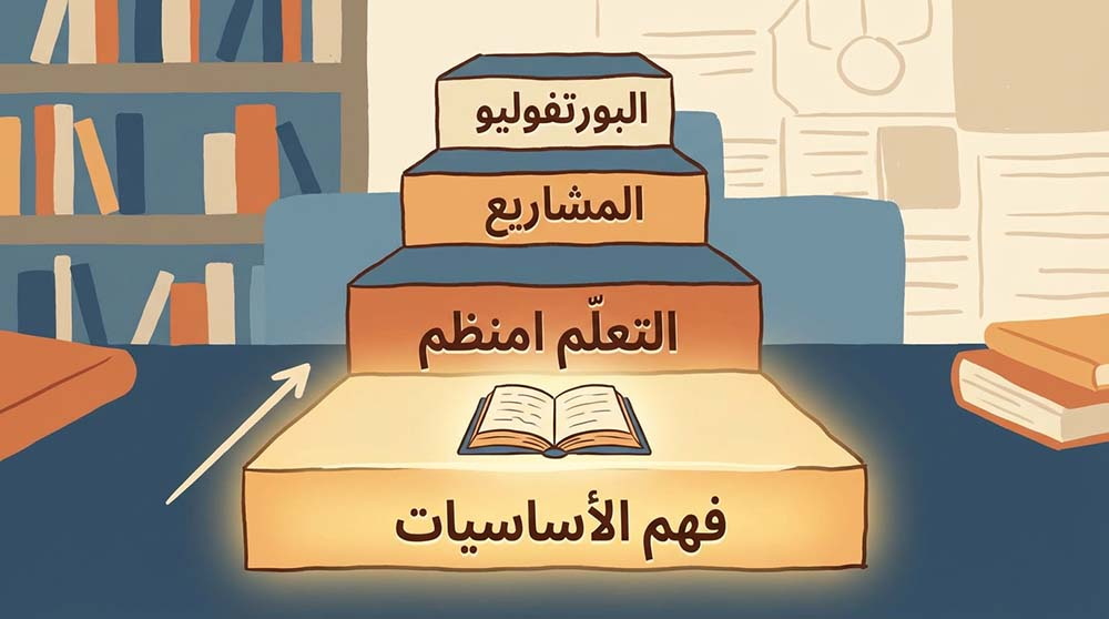 سلم يوضح خطوات التعلم التالية بعد فهم أساسيات تصميم الجرافيك