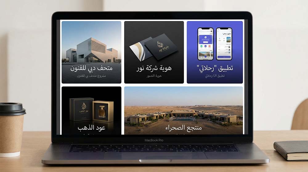 عرض لخمسة مشاريع تصميم قوية في بورتفوليو رقمي احترافي