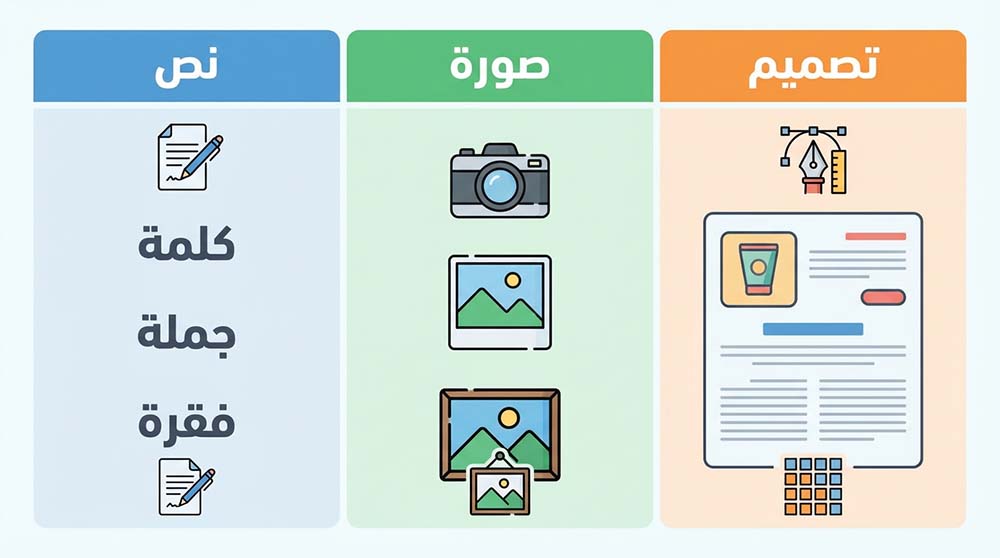 مقارنة بين النص والصورة والتصميم المتقن لتوضيح الفرق
