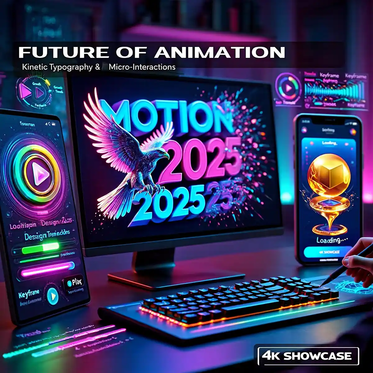 ترند تصميم الموشن والحركة بـ 2025 يشمل شعارات متحركة ونصوص كينيتيكية وتفاعلات دقيقة