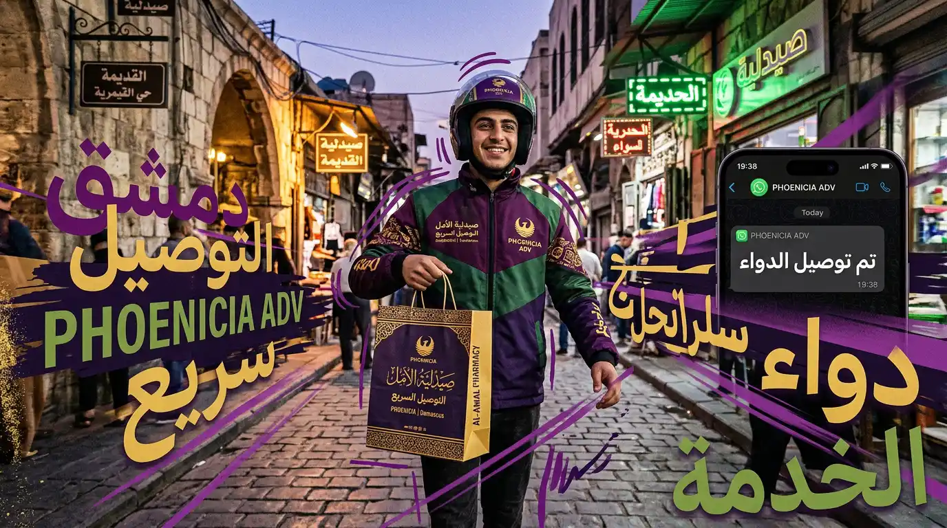 صورة تعبيرية لشاب يوصّل دواء لمنزل في سوريا بتصميم عصري بألوان فينيقيا