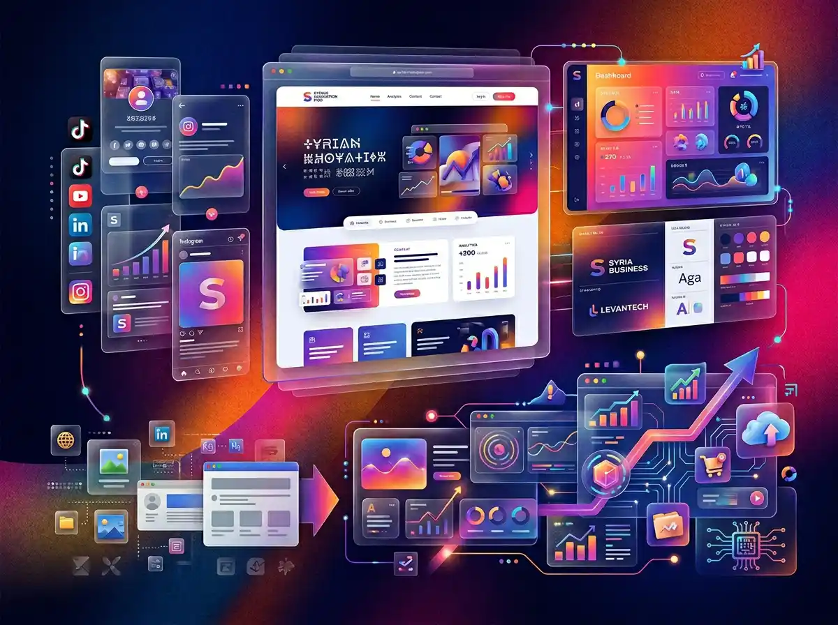 واجهة رقمية حديثة تظهر تباينًا بين قوة الخدمات وضعف الحضور الرقمي لشركة في السوق السوري