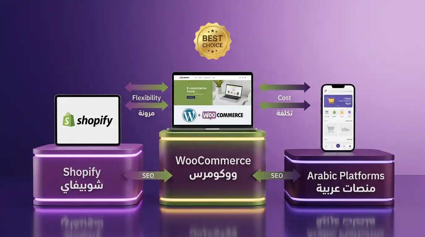 مقارنة بين منصات التجارة الإلكترونية المتاحة بسوريا WooCommerce و Shopify وسلة مع توصية لأفضل خيار