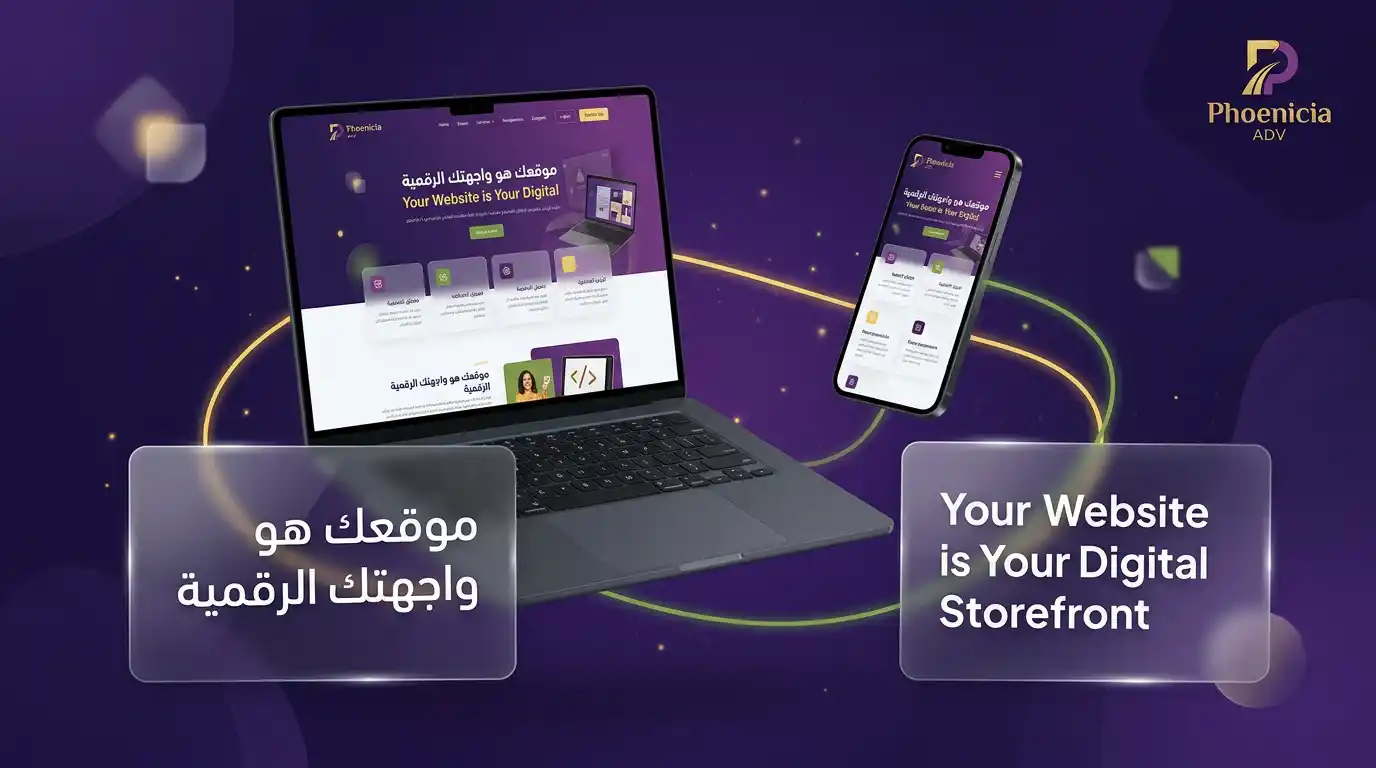 تصميم عصري لواجهة موقع إلكتروني معروض على شاشة لابتوب وهاتف ذكي، يظهر التجاوب مع مختلف الشاشات.