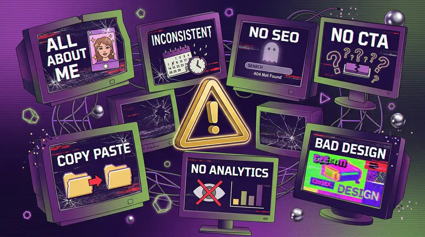 أخطاء شائعة بالتسويق بالمحتوى لازم تتجنبها تشمل المحتوى الترويجي المفرط وعدم الانتظام وتجاهل SEO