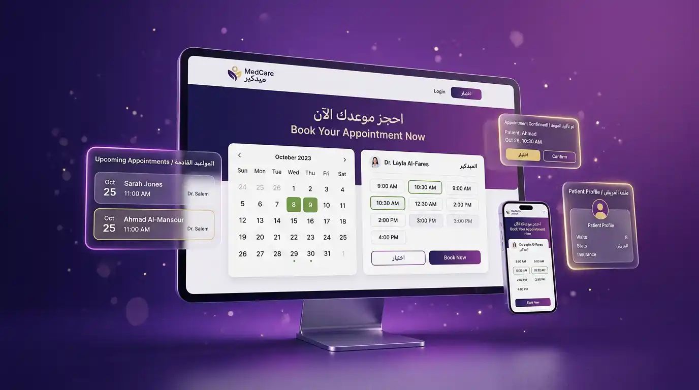 تصميم موقع طبي حديث لعيادة مع نظام حجز مواعيد أونلاين في سوريا 2026