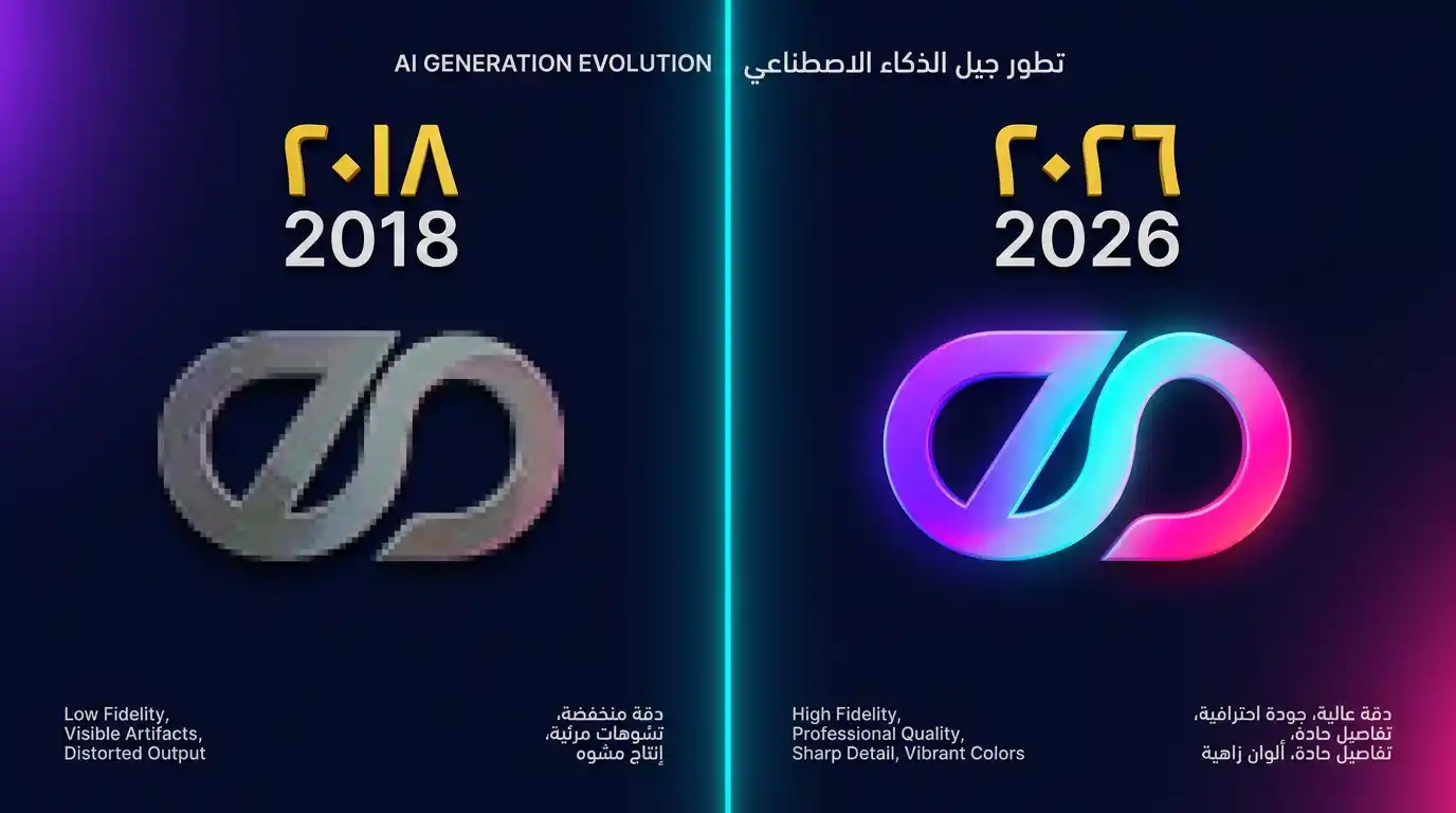 مقارنة بين جودة نتائج الذكاء الاصطناعي بين 2018 و 2026