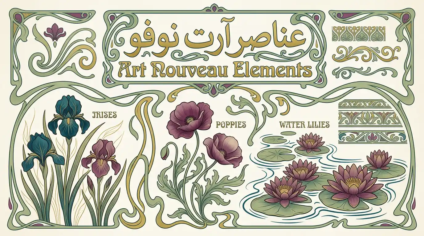 عناصر تصميمية مميزة لأسلوب آرت نوفو تشمل منحنيات انسيابية وزخارف نباتية