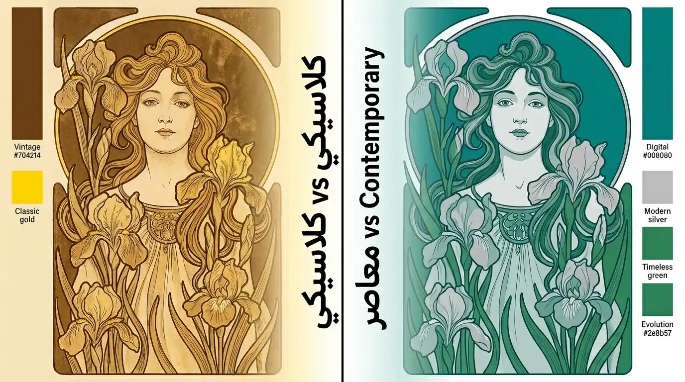 مقارنة بين تصميم آرت نوفو كلاسيكي وتصميم معاصر مستوحى منه باستخدام أدوات رقمية حديثة