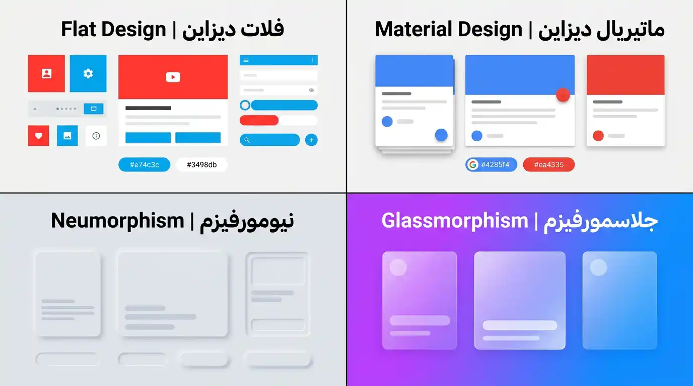 مقارنة بصرية بين تصميم فلات ديزاين وتصميم جلاسمورفيزم