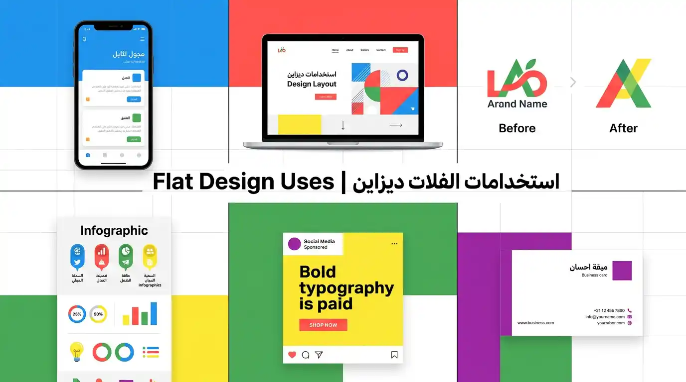 أمثلة متنوعة لاستخدامات الفلات ديزاين في المواقع والتطبيقات