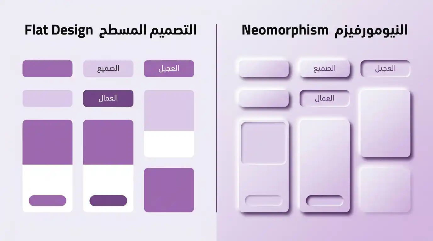 مقارنة بصرية بين أساليب التصميم المسطح والنيومورفيزم
