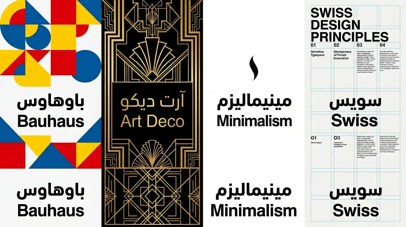 مقارنة بصرية بين الباوهاوس وأساليب التصميم الأخرى