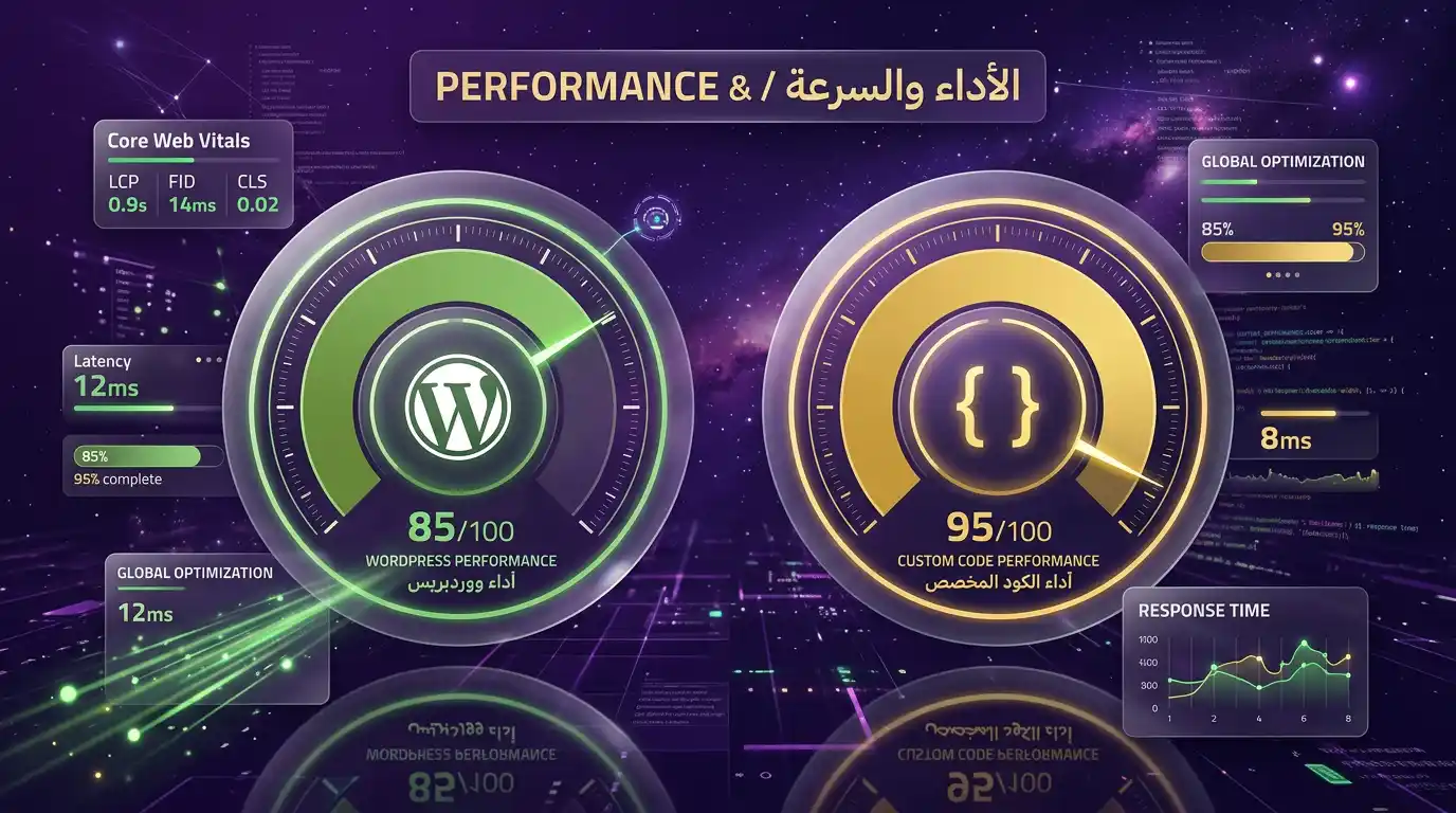 أداء وسرعة المواقع المبرمجة مقارنة بمواقع WordPress - مقارنة 2026