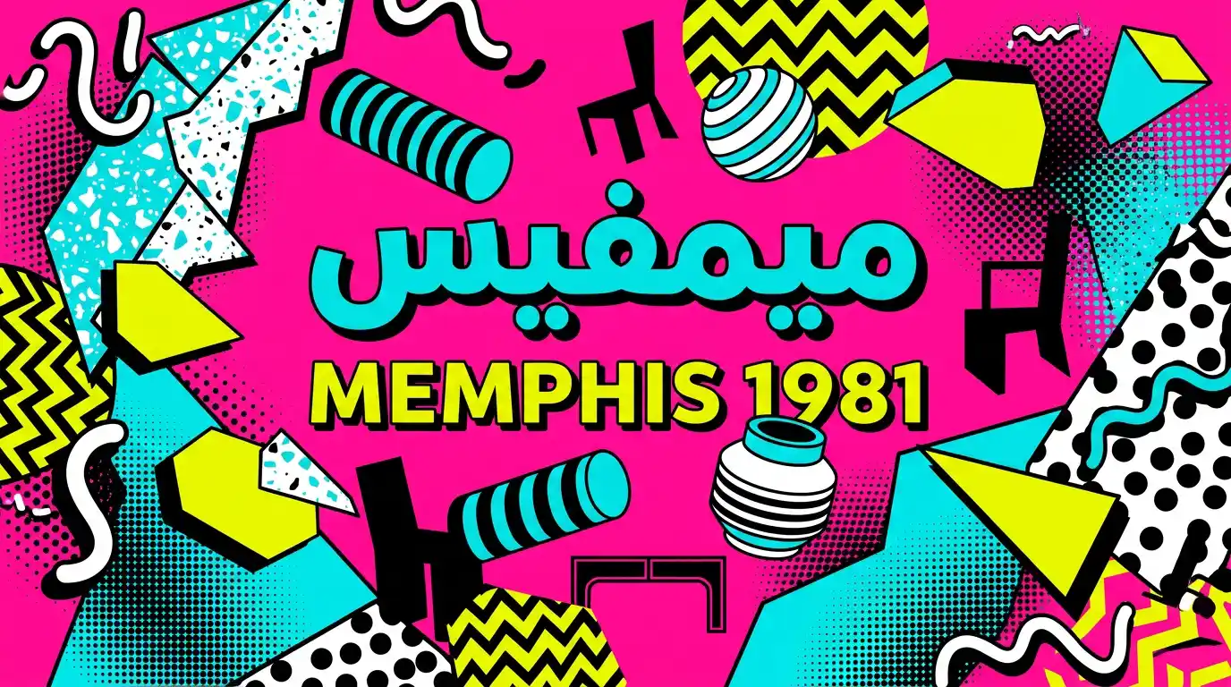 عناصر تصميم ميمفيس كلاسيكية بألوان نيون وأشكال هندسية