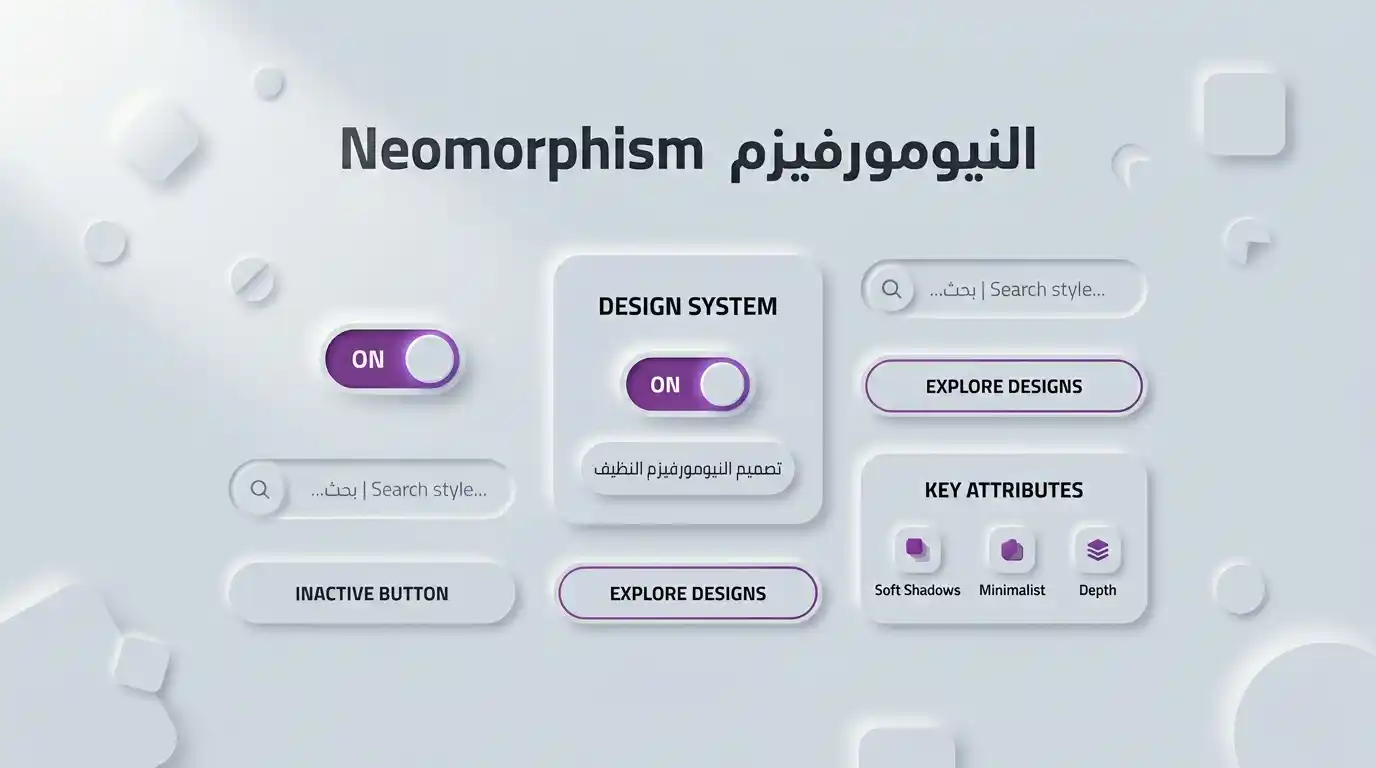 تصميم واجهة مستخدم بأسلوب النيومورفيزم مع عناصر منحوتة وظلال ناعمة