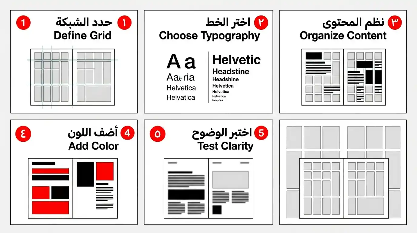 خطوات تطبيق الستايل السويسري بالتصميم العملي