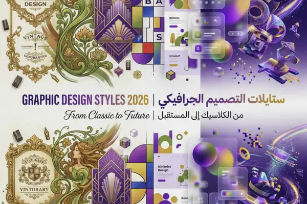 🎨 دليل ستايلات التصميم الجرافيكي: رحلة عبر تطور الفن البصري من الكلاسيك للـ AI