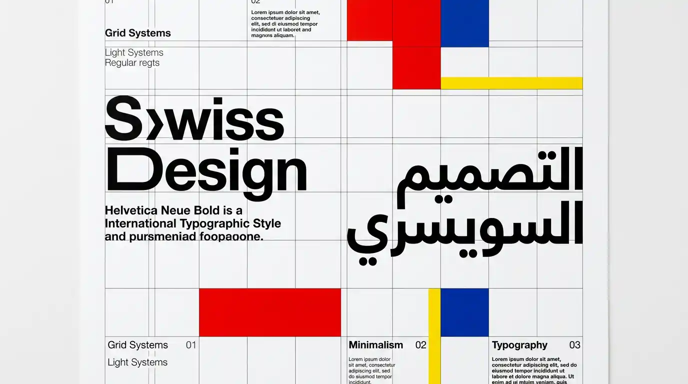 الستايل السويسري في التصميم الجرافيكي - شبكات هندسية دقيقة بألوان أساسية