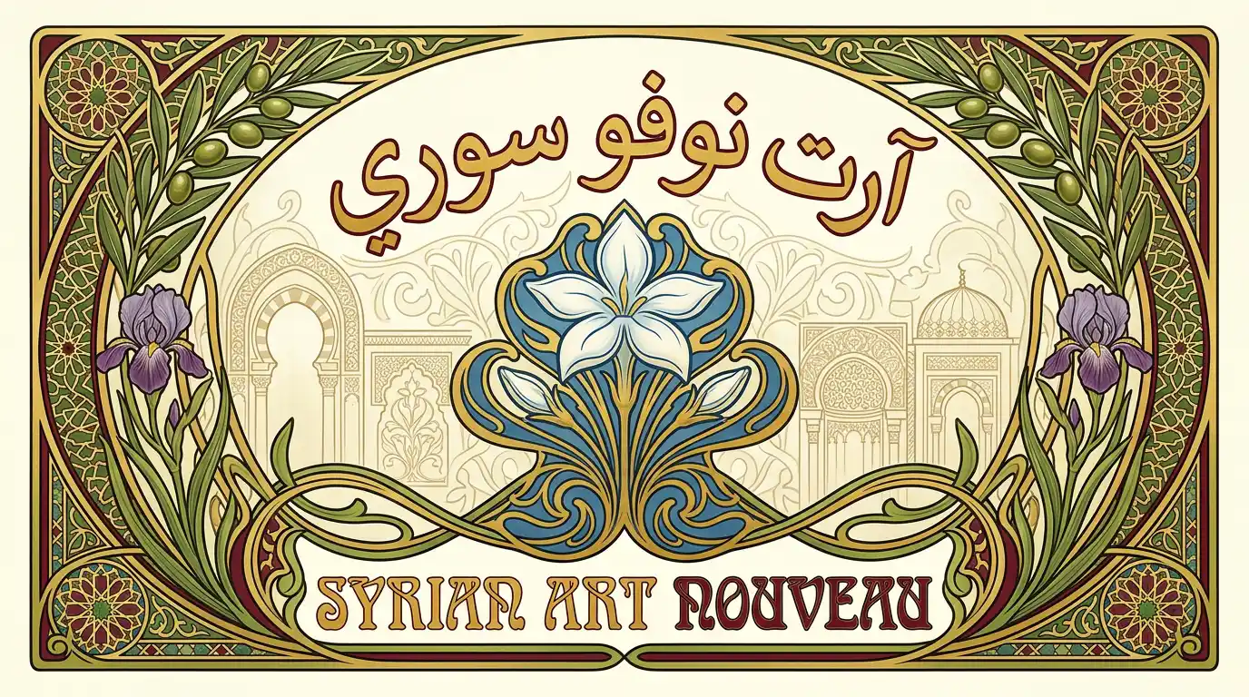 تكوين فني شامل يجمع عناصر آرت نوفو الكلاسيكية مع التطبيقات المعاصرة في بيئة سورية