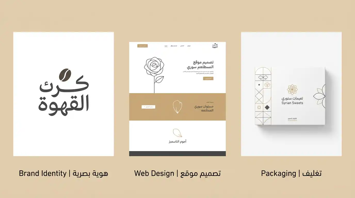 أمثلة لتصاميم مينيماليزم سورية: شعارات، مواقع، منتجات