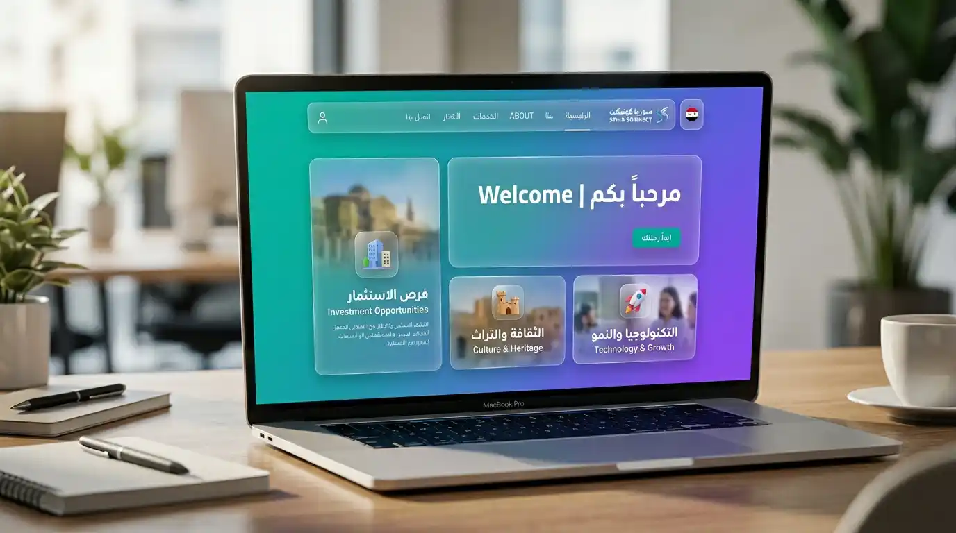 مثال على موقع إلكتروني سوري بتصميم جلاسمورفيزم حديث