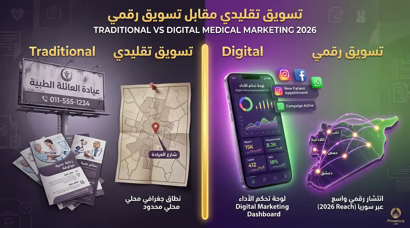 مقارنة التسويق الطبي التقليدي والتسويق الطبي الرقمي في سوريا 2026