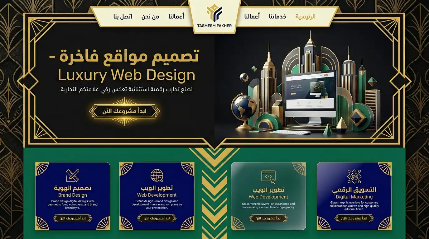 تصميم صفحة هبوط لموقع إلكتروني بستايل آرت ديكو عصري