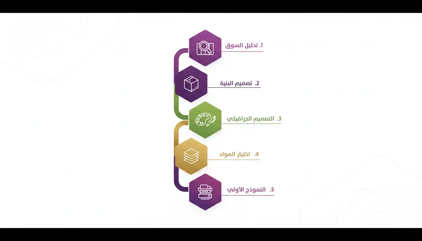 إنفوجرافيك يوضح مراحل تصميم التغليف من الفكرة للنموذج الأولي للإنتاج النهائي
