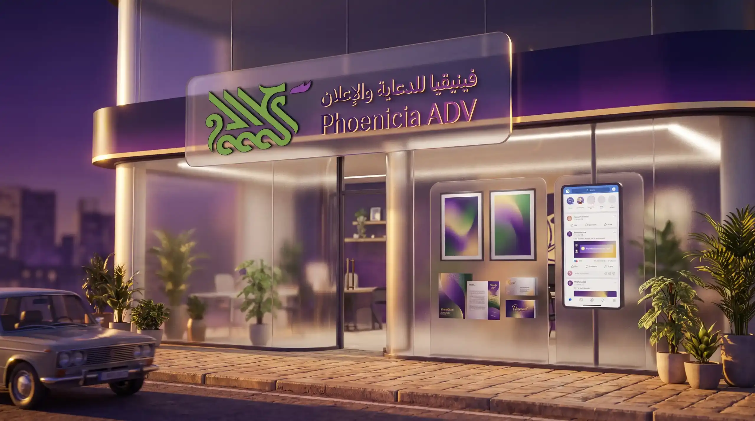 مكتب فينيقيا للدعاية والإعلان في حمص بواجهة عصرية تجمع بين التصميم والطباعة والتسويق الرقمي