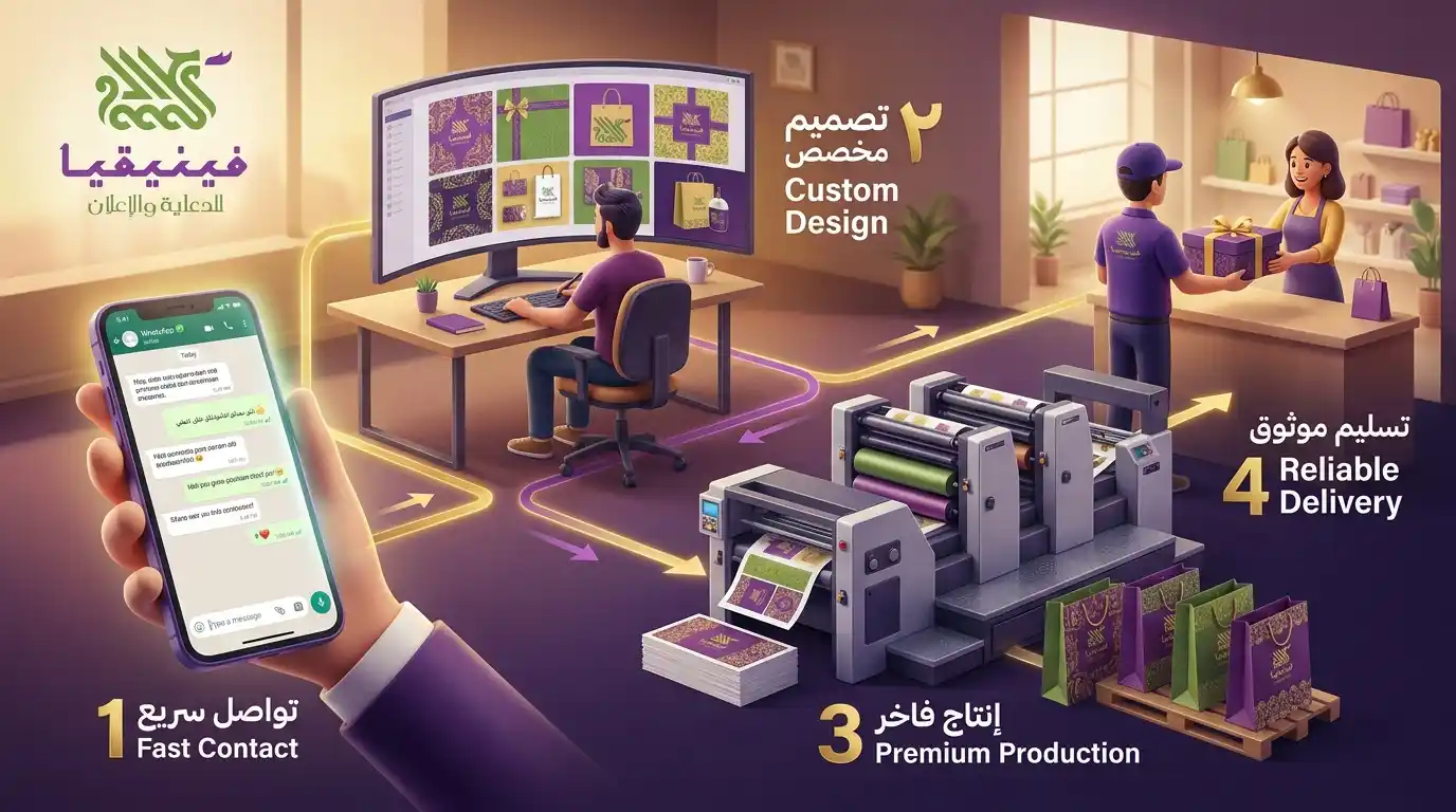 خطوات طلب طباعة تغليف هدايا من فينيقيا في حمص – واتساب تصميم عينة توصيل