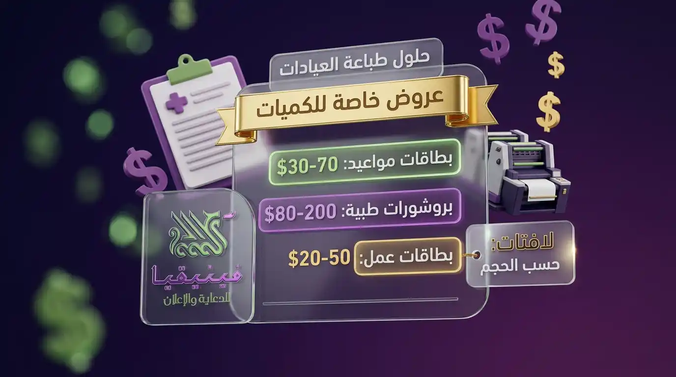 أسعار مطبوعات العيادات في حمص 2026 بالدولار – بطاقات بروشورات لافتات